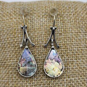 Artisan Luli Hamersztein SR Sterling Silver 925 Roman Glass Earrings